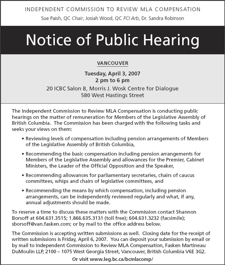 Notice of Public Hearing  Vancouver, Tue. April 3, 2007