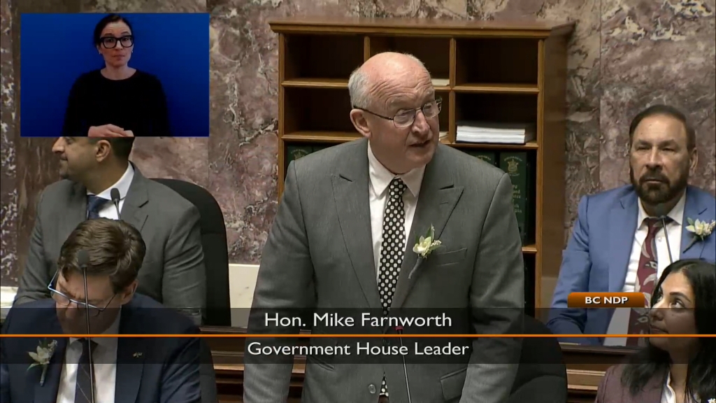 Hon. Mike Farnworth, Government House Leader speaking in the Chamber